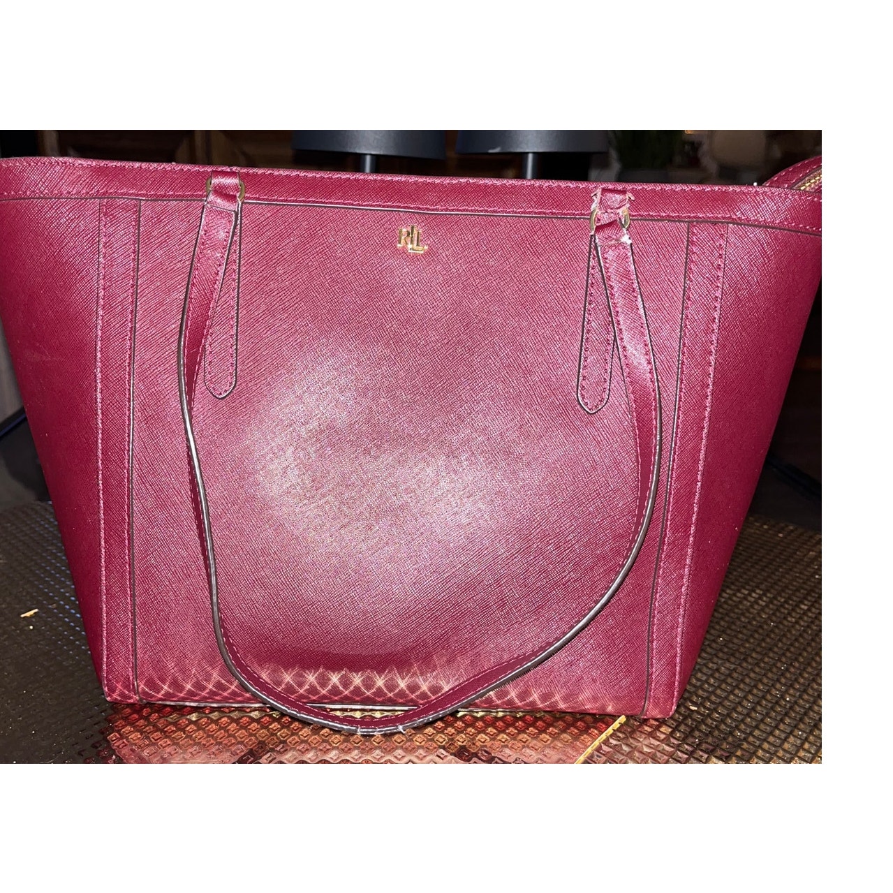Lauren Ralph Lauren Bennington Newbury Leather Tote Bag In A Bordeaux Color